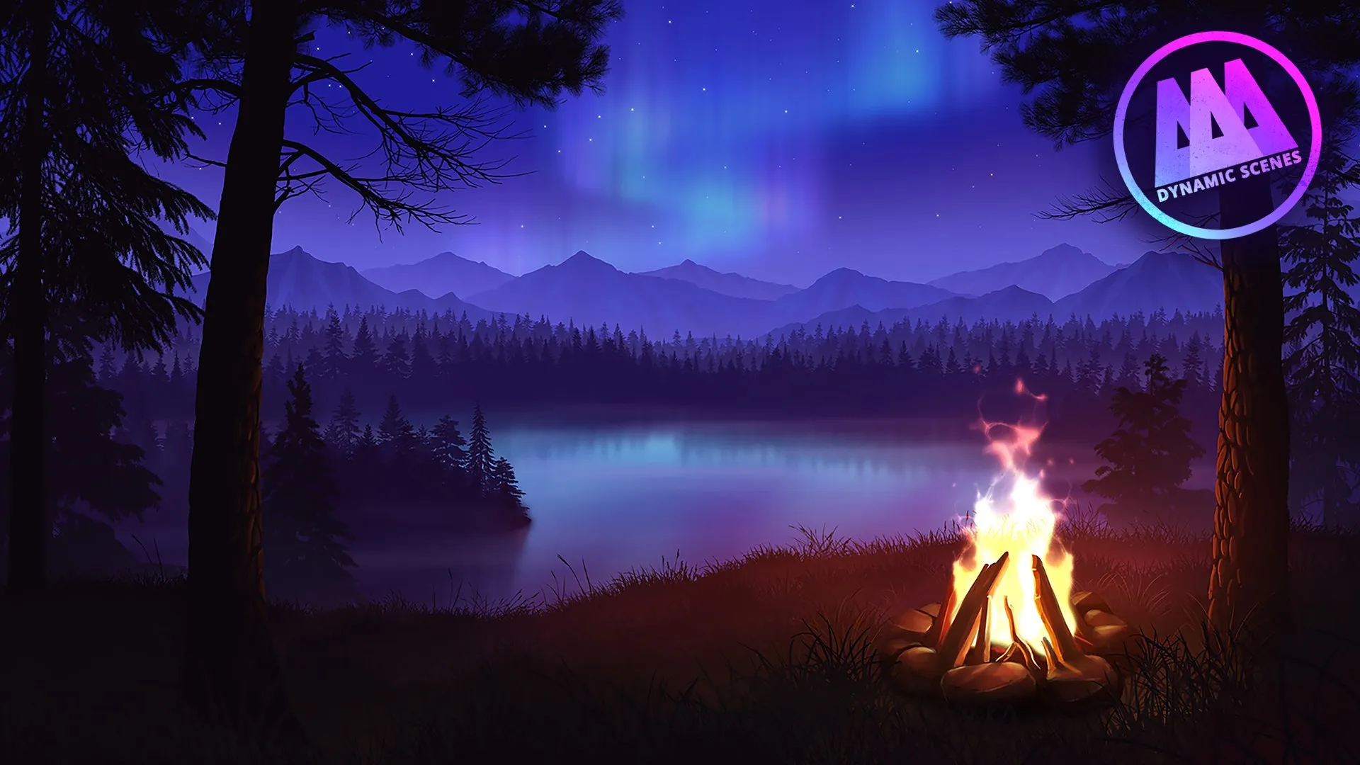 AAA Dynamic Scenes - Aurora Lake Campfire Dynamic Scene