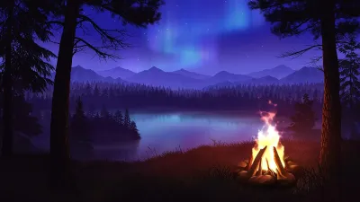 AAA Dynamic Scenes - Aurora Lake Campfire Dynamic Scene — скриншот 1